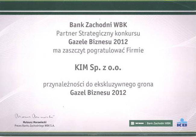 Gazela Biznesu 2012 dla KIM
